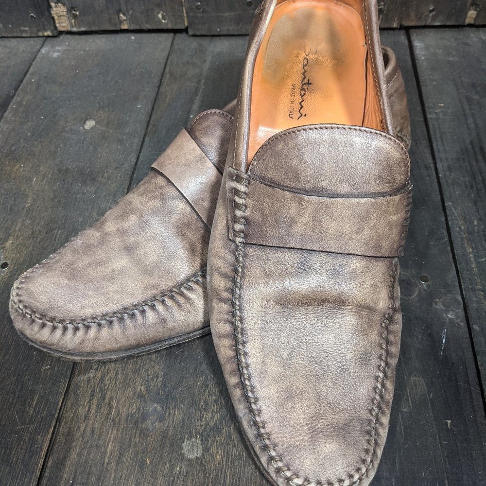 Grayish/Brownish Santoni Slip-On Loafers M size 12